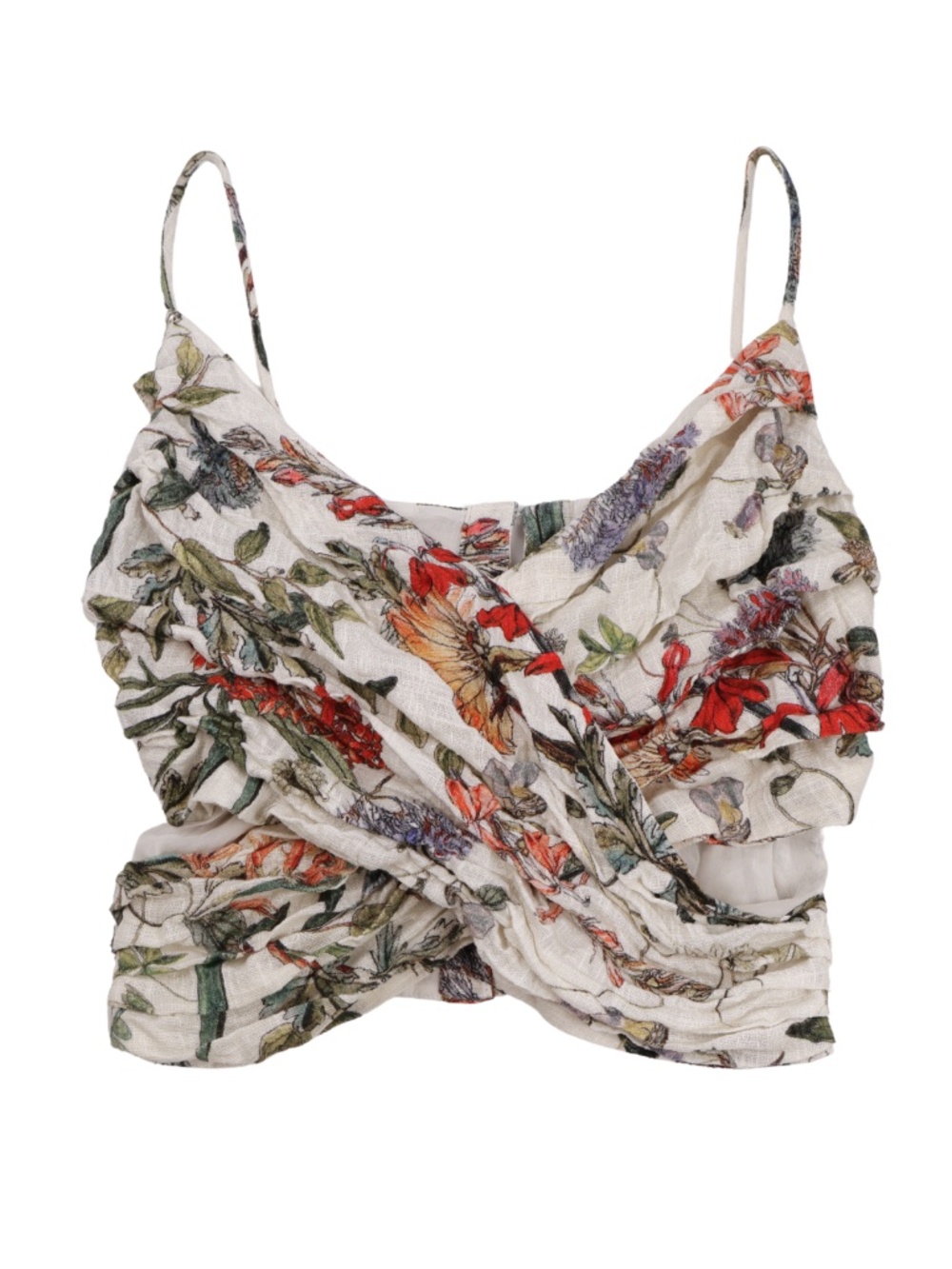 Zara Floral Ruched Crop Top XS Romantic Botanical Cami